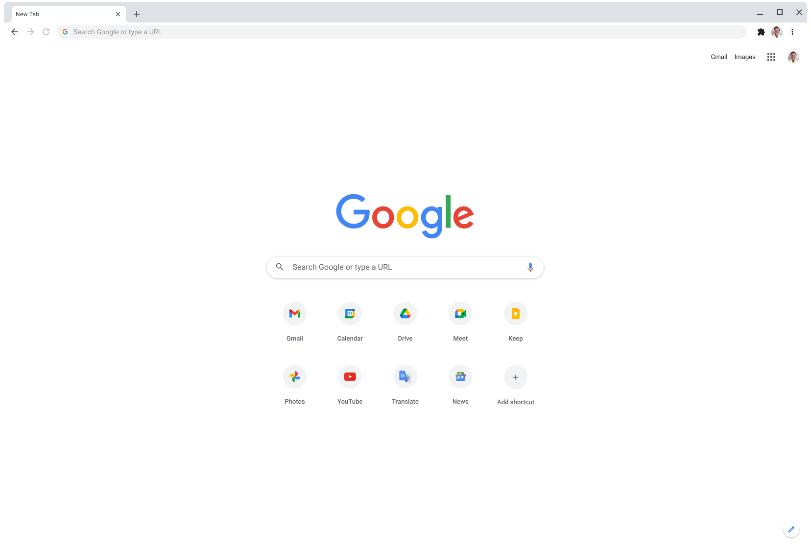 หน้าต่างเบราว์เซอร์ Chrome ที่แสดง Google.com