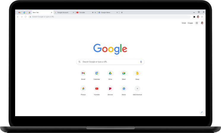 แล็ปท็อปที่แสดงหน้าแรกของ Google.com