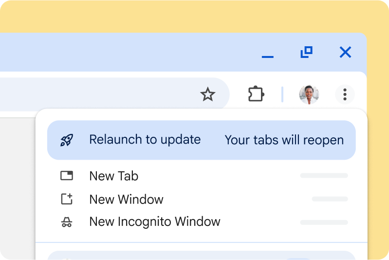 การติดตั้งอัปเดตที่รอดำเนินการ UI ของ Chrome ที่แจ้งเตือนว่ามีการอัปเดตที่รอดำเนินการ